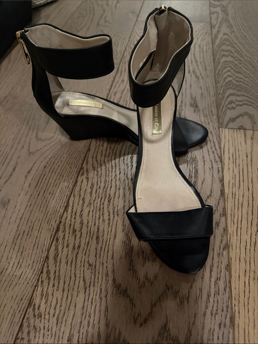 Louise et Cie Black Ankle-Strap Wedge Sandals
